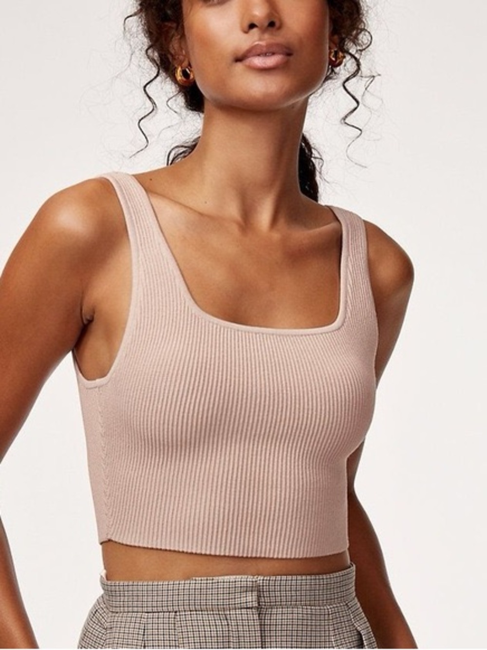 Glassons Tan Ribbed Square Neck Crop Tank
